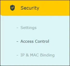 Archer ac1200 Security menu - MAC