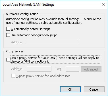 Internet explorer Proxy configuration