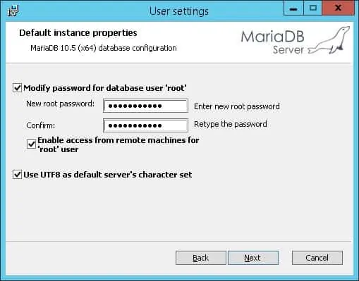 MariaDB Windows password
