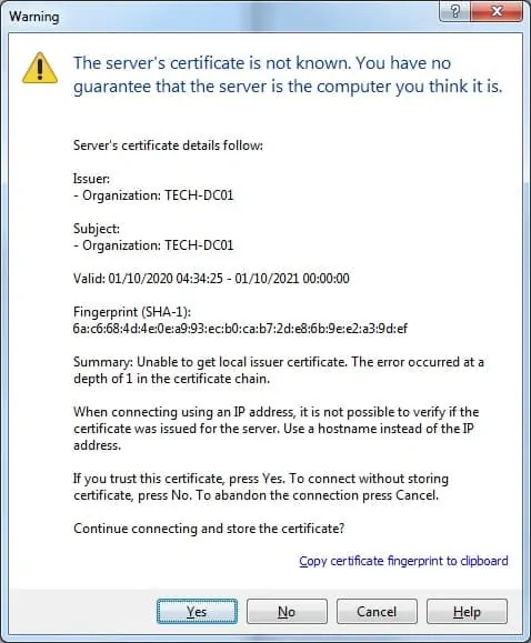 Windows SSL FTP Connection