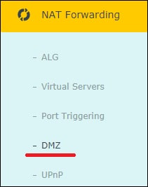 AC1200 - NAT Forwarding DMZ menu