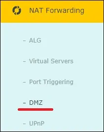 AC1200 - NAT Forwarding DMZ menu