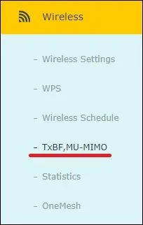 AC1200 - Wireless MU-MIMO menu