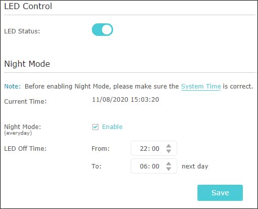 Archer C6 AC1200 - LED CONTROL NIGHT MODE Archer C6 AC1200 - LED CONTROL NIGHT MODE