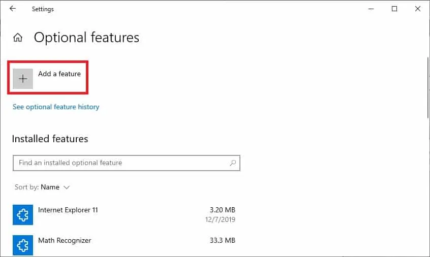 Windows 10 - Add optional feature