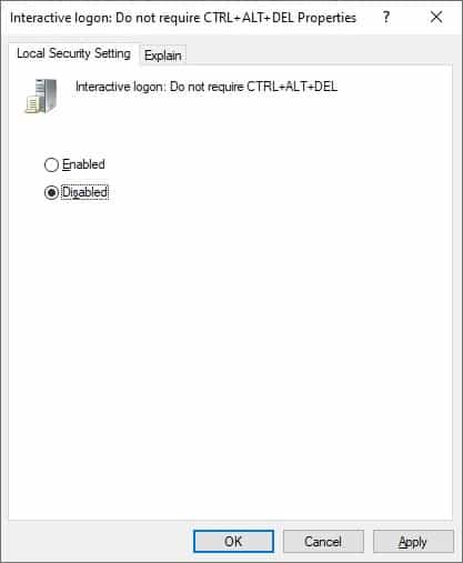 Windows 10 - Logon CTRL - ALT - DEL