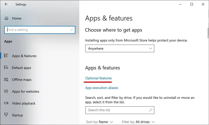 Windows 10 - Optional features