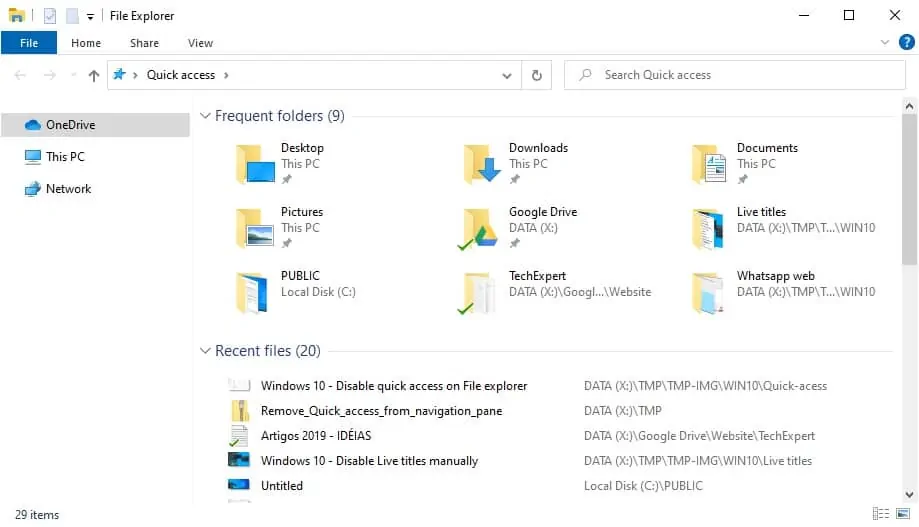Windows 10 - Remove quick access on File explorer