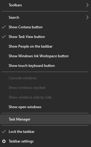 Windows - Task manager settings Windows - Task manager settings