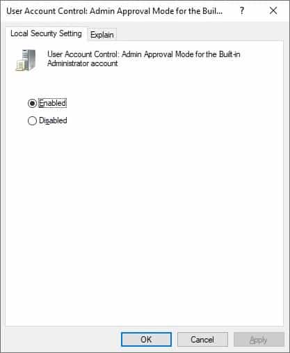 Admin ApprovalMode for the Built-in Administrator account