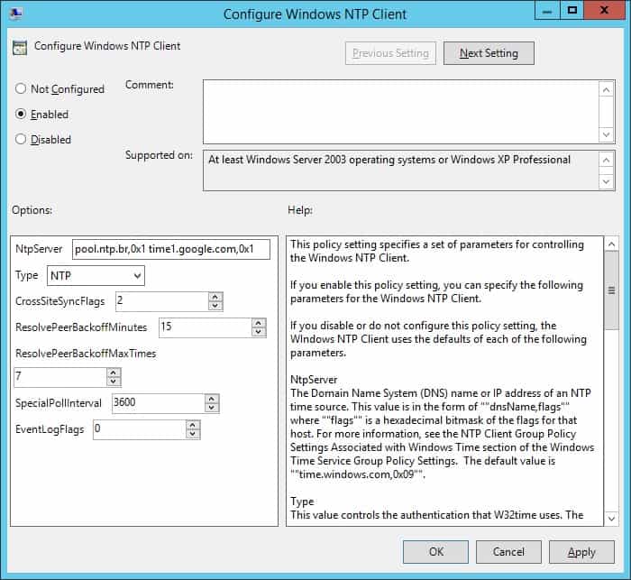 GPO - Configure Windows NTP client