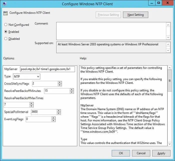 GPO - Configure Windows NTP client