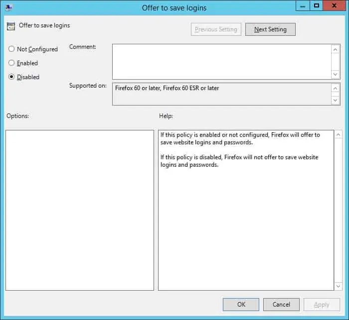 GPO - Disable Offer to save logins on Mozilla Firefox