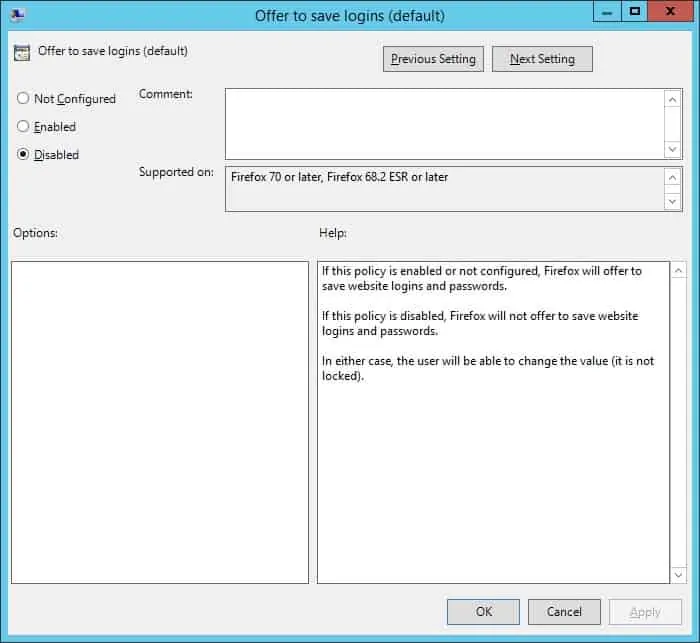 GPO - Disable Saving login on Mozilla Firefox