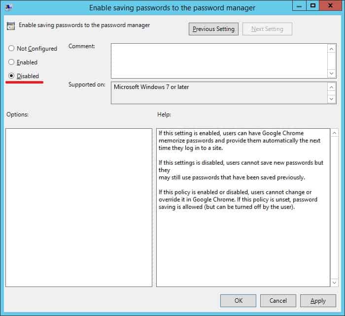 GPO - Disable the Password manager on Google Chrome
