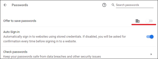 disable google chrome password manager
