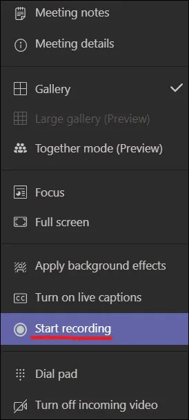Microsoft teams - Start recording