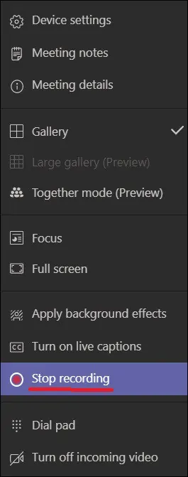 Microsoft teams - Stop recording