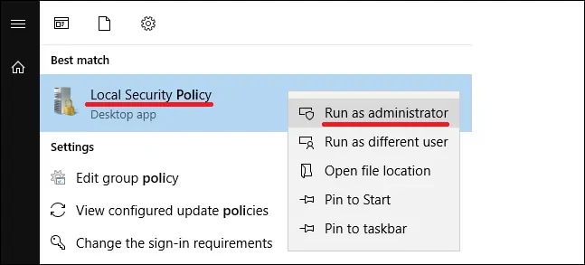 Windows 2019 - Local security policy