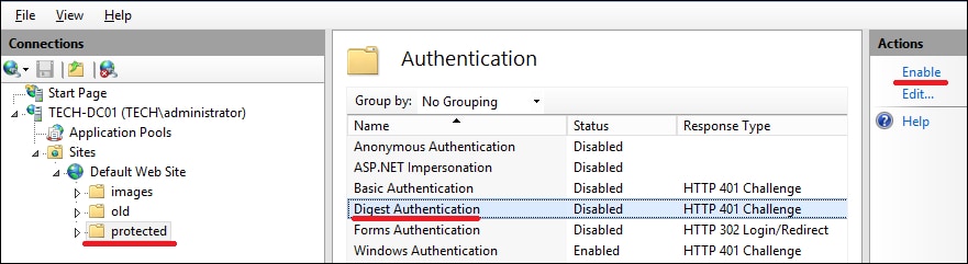 IIS - Configure Digest authentication IIS - Configure Digest authentication
