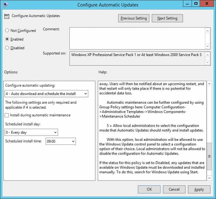 GPO - Configure Windows automatic update