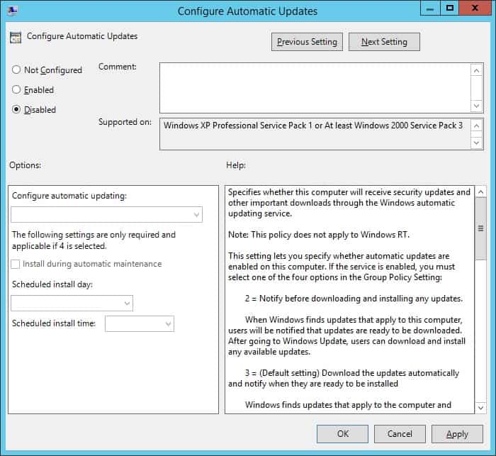 GPO - Disable automatic updates