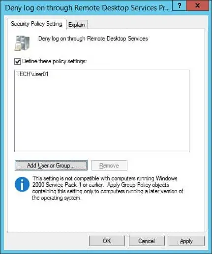 Gpo - Deny logon via Rdesktop