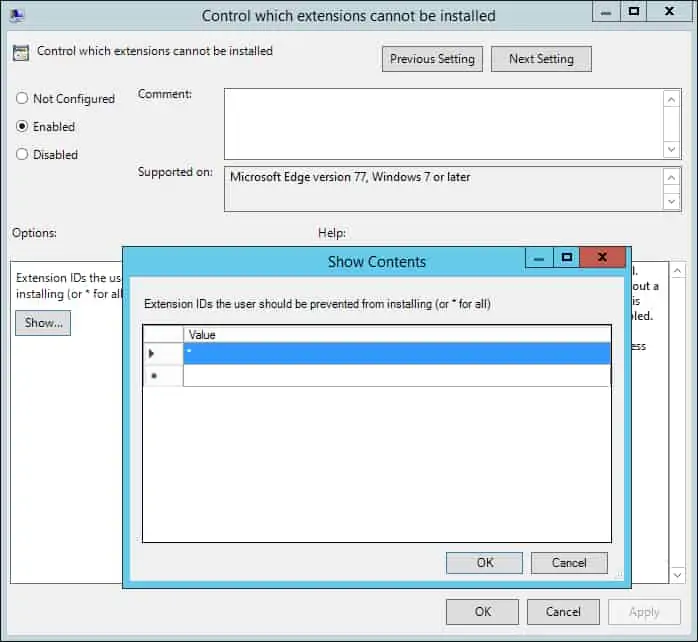 GPO - Deny extensions installation Microsoft Edge