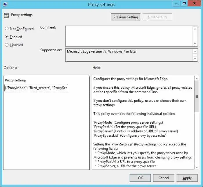 GPO - Microsoft Edge Proxy settings