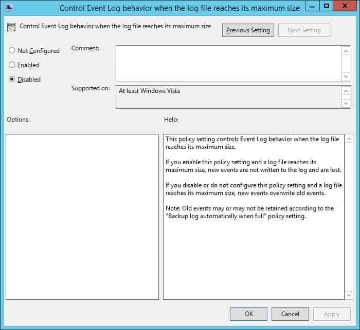 GPO - Control event log behavior