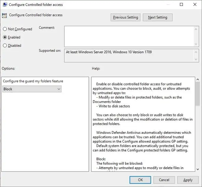 GPO - Configure controlled folder access