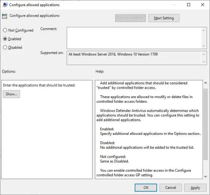 GPO Defender - Configure allowed applications