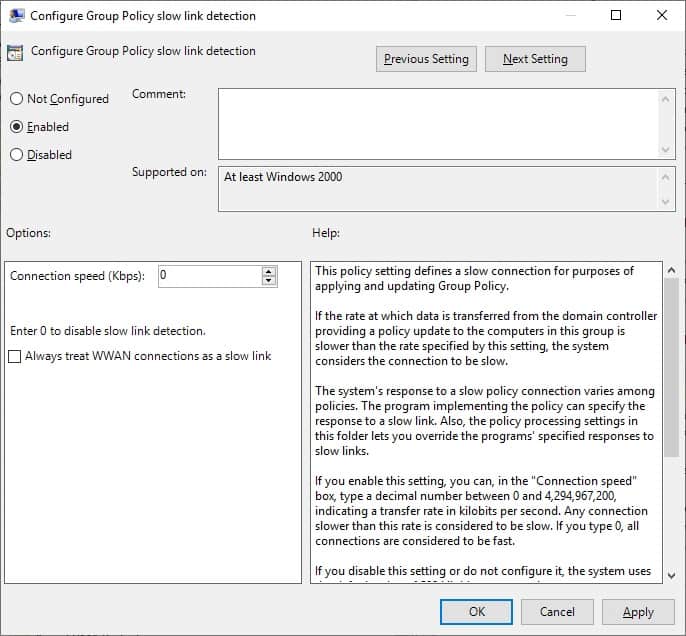GPO - Disable Slow link detection group policy GPO - Disable Slow link detection group policy