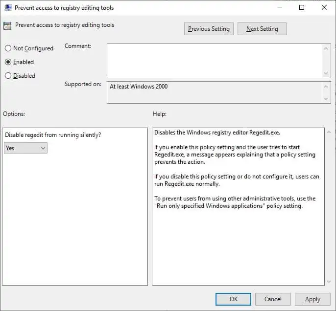 GPO - Prevent access to registry editor