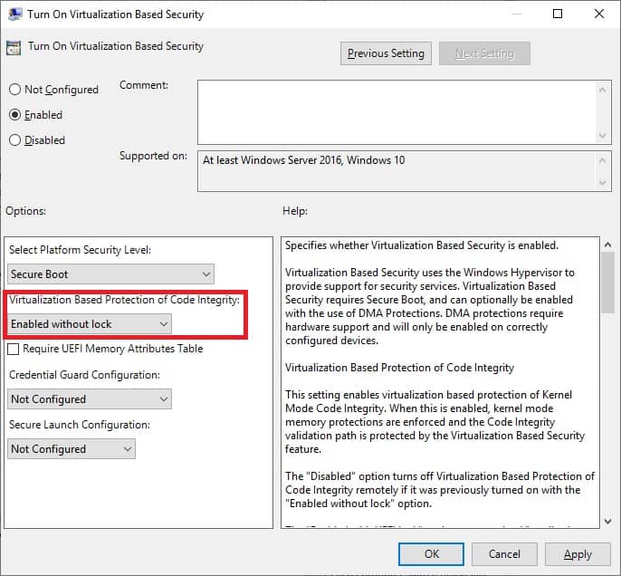 GPO - Virtualization based protection of code integrity GPO - Virtualization based protection of code integrity