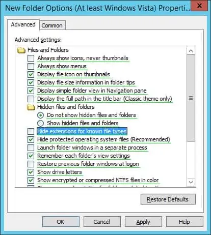 GPO Folder options - Show file extensions