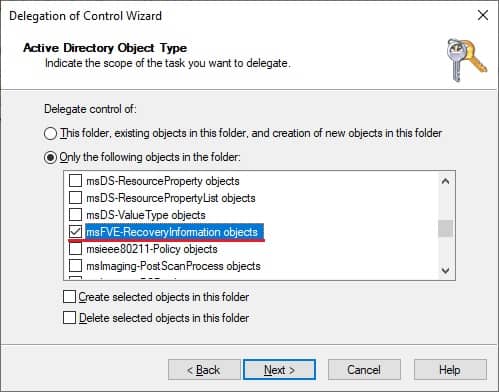 Bitlocker - Delegate access to recovery keys - MSFVE-RECOVERYINFORMATION Bitlocker - Delegate access to recovery keys - MSFVE-RECOVERYINFORMATION