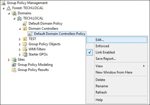 Default domain controllers policy