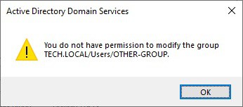 Delegation - You do not have permission to modify group