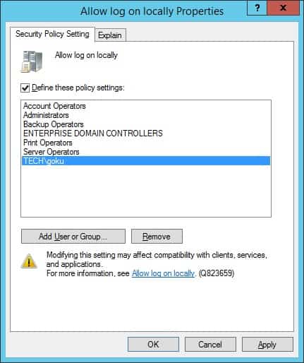 Domain controller - Allow log on locally