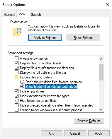 Windows - Show hidden files