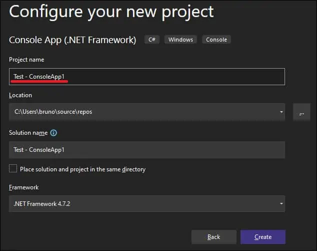 Visual Studio - Configure project dotnet console