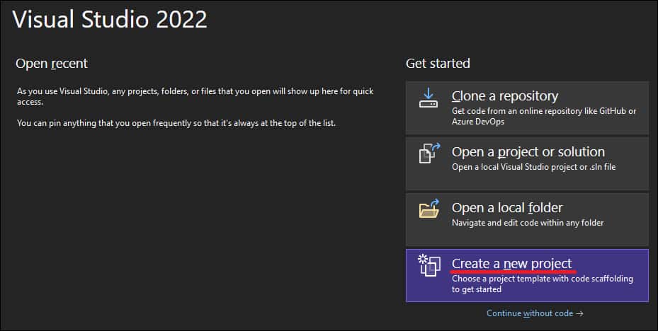 Visual Studio - Create new project