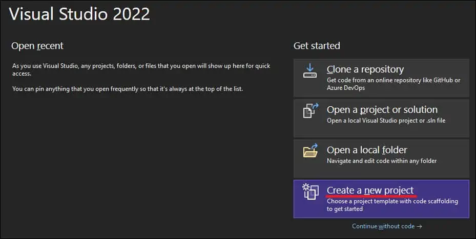 Visual Studio - Create new project