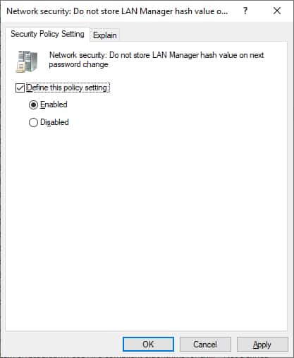 GPO - Do not store LAN manager hash
