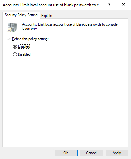 GPO - Limit local account use of blank passwords